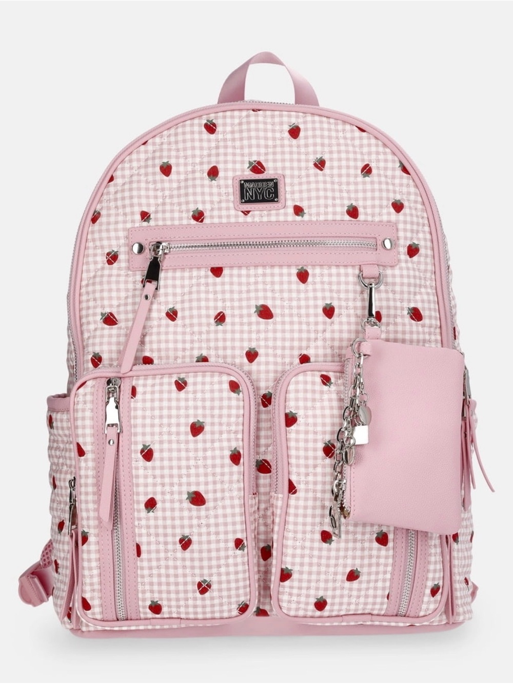 NYC Pink Gingham Strawberry Backpack with Coin Pouch MNYC